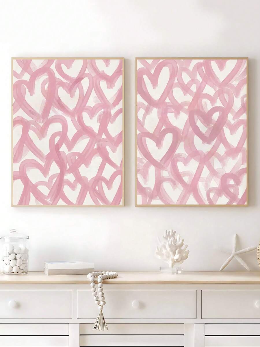 Conjunto de 2 Impressões de Corações Rosas, Arte de Parede de Corações Abstratos, Decoração de Parede Feminina e Elegante, Pôster Rosa, Arte de Impressão de Coração Rosa Brilhante, Presentes do Dia dos Namorados, Presentes para Casais, Decoração de Quarto, Decoração de Escritório, Decoração de Dormitório, Artes de Parede, Decoração de Parede, Decoração Doméstica, Decoração de Quarto, Arte em Tela, Pôsteres, Sem Moldura