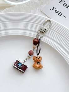 1pc Camera Beaded Mobile Phone Chain, Creative Bag Hanging Key Chain Bear Chain,Cute Beaded Pendan Keychain Pendant, Cute Niche Pendant,Suitable For Using As Earphone Cover, Luggage & Bag, Cellphone And Keychain Pendant. - Multicolor - View 6