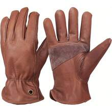 Retro Brown Cowhide Leather Work Gloves Construction, Yardwork, Gardening With Reinforced Men Women - Large + Brown - View 2