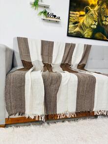 Set Of 2 Extra Large King Size Sofa Throws, Size 3 Meters X 1.80 Meters, Decorative For A Luxurious Home, 100% Cotton Reinforced Protective Cover - 白巧克力 - 查看 2