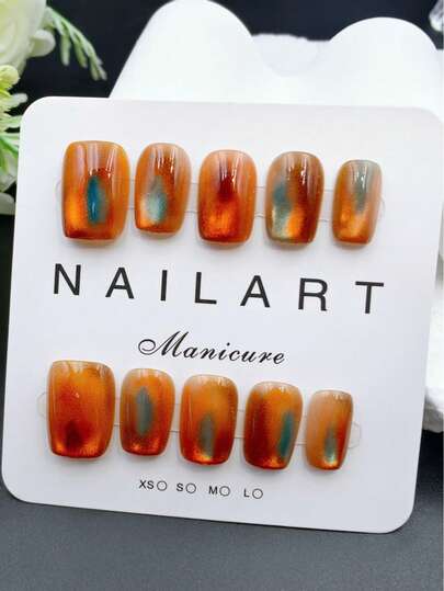 Purely Handmade Nail Art,10-Piece Set,Camel,Short Trapezoid,Beauty ,Fragrancestyle, French Tip Nails,Press On Nails,New Years Nails,Valentines Nail, Uv Light Nails,Summer Nails,Wearable Nail Art, Elegant And Generous Design Nail Supplies