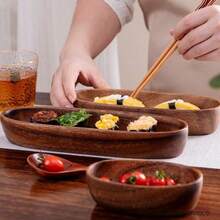Japanese Sushi Tray Set, Walnut Wood Boat-Shaped Napkin Mat, Tea Towel Holder, Wooden Bowl Plates, Salad Bowl, Restaurant Supplies - Brown - View 6