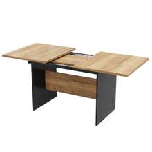 Extendable Dining Table 140/180*80cm, Suitable For 4-6 People, Wood Grain Rectangular Dining Table, Natural, Extendable Dining Table In Minimalist Style - Black + Dark Walnut - View 6