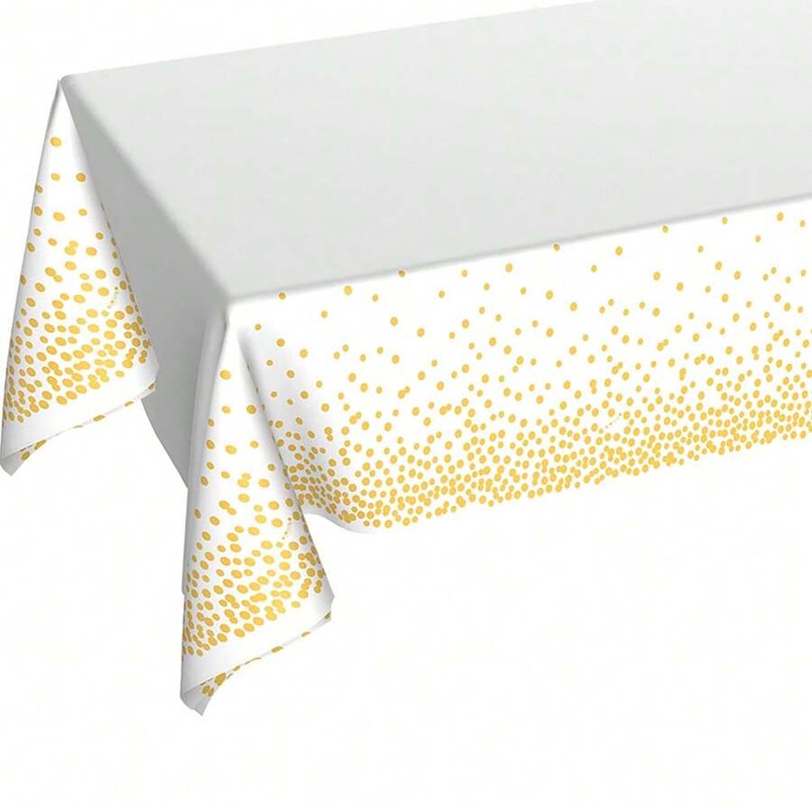 1Pc White And Gold Dot Premium Disposable Plastic Tablecloth 54 X 72 In - Polka Dot Plastic Table Cloth Disposable Tablecloth For Rectangle Table, Rectangular Camping Table Cover For Birthday Party Picnic Babyshower Engagement Party Decorations, Baptism Decorations (Blue, Pink, Black, Green, Red, Gold) - Multicolor - View 1