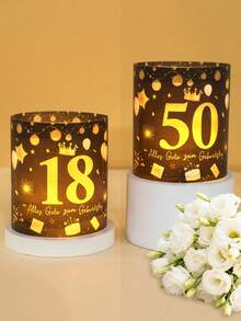 12个黑色金色18/50岁生日灯罩，生日蛋糕皇冠造型，适用于18/50岁生日派对背景装饰、生日灯光装饰、18岁成人派对装饰、退休派对装饰、周年纪念装饰、生日派对氛围道具、生日摄影道具、生日派对桌面摆件、生日厨房和餐厅装饰、房间装饰、家居装饰、生日礼物、派对礼品 - 黑金生日 - 查看 10