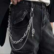 多层金属裤链，前卫嘻哈风格腰链，银合金材质，时尚朋克吊坠身体链 - 适合搭配牛仔裤、工装裤、派对装扮、街头服饰、情侣配饰 - 彩色 - 查看 2