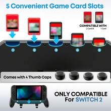 ملحقات قبضة تحكم مخصصة Switch2، تصميم قبضة غير متماثل، تشمل 4 أغطية عصا التحكم، يمكن تخزين 5 بطاقات ألعاب متوافقة مع الإصدارات القديمة/الجديدة، ملحقات ألعاب - الأسود - مشاهدة 6