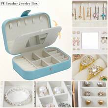 Song Xi Travel Jewelry Case With Mirror, PU Leather Small Jewelry Box For Women, Portable Mini Jewelry Organizer, 2 Layer Travel Jewelry Storage For Necklaces, Earrings, Rings, Bracelets(Blue),Blue - Blue - 查看 4