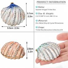 YU FENG 2.3inch Seashell Figurine Trinket Box Hinged Crystals Jeweled Painted Enameled Collectible Ocean Jewelry Box(Dark Blue) Christmas Gift,Shell-1 - 殼-1 - 查看 3
