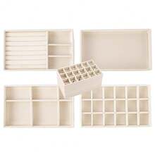 Jewelry Drawer Inserts For Drawers, Velvet Jewelry Storage Tray, Stackable Flat StacFKing Trays Display Case For Rings Stud Necklaces(Beige),Beige - 淺褐色的 - 查看 1