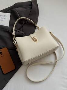 Túi xách đeo vai nhiều lớp bằng da PU màu trơn thời trang & thanh lịch dành cho nữ - Màu be - Xem 7