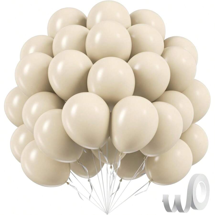 10/20/30/40/50个沙白色气球，尺寸分别为18/12/10/5英寸，米色乳胶气球，白色加厚，适合派对、婚礼、性别揭晓派对、新娘送礼会、生日派对等场合装饰。