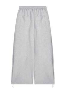 High Waist Loose Fit American Flag & Letter Print Casual Wide Leg Sweatpants - Light Grey - View 7