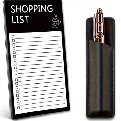 Blocnotes magnetic cu listă de cumpărături, magnet pentru frigider, tablă memo (stilou nu este inclus), cu suport magnetic pentru stilou, notițe magnetice detașabile, blocnotes magnetic cu design minimalist creativ pentru lista de cumpărături și lista de sarcini