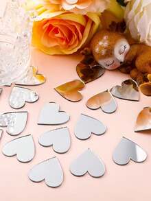 100片心形镜面马赛克瓷砖，适用于婚礼、圣诞树、花瓶、工艺品制作、家居墙面DIY装饰 - 銀色 - 查看 3