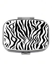 2-Compartment Leopard Print & Black White Pattern Polypropylene Pill Box, Portable Square Vitamin Case, Decorative Medication Storage Gift Box Suitable For Wallet And Travel