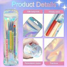 50 de pungi cadou cu laser curcubeu - Pungi reutilizabile cu fermoar din PP, holografice, colorate, ușor de curățat și durabile, potrivite pentru pixuri, pensule de machiaj, bijuterii, luciu de buze - utilizare zilnică și organizare accesorii mici, tratament holografic al suprafeței, geantă organizatoare ușoară, pasionați de frumusețe, articole esențiale de călătorie, geantă organizatoare la modă, structură robustă, geantă multifuncțională, iubitori de bijuterii, pungi cadou - 50 - Vizualizare 7