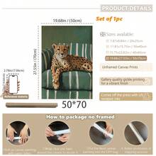 1 buc. Poster de artă murală înrămat pe pânză, poster cu leopard pe canapea, artă contemporană modernă verde smarald, decor de casă cu plante, artă murală cu ghepard, artă murală imprimabilă cu ghepard, decor de casă la modă pentru sufragerie, estetică decor dormitor - Multicolor - Vizualizare 15