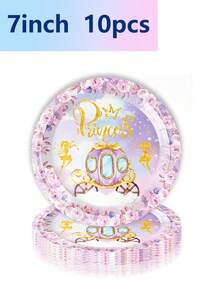 10pcs Purple Castle Theme Party Disposable Paper Plates Party Tableware Holiday Celebration Birthday Party Banquet Tea Party Wedding Exquisite Craftsmanship Fashion Match Picnic Camping Birthday Dinner Plates Purple Fantasy Castle Dinner Plates - Multicolor - View 2
