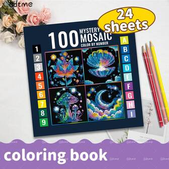 GDTME 1pc Dreamy Mosaic Coloring Book For Adults: Includes Floral, Moon, Shell And Other Elegant Patterns, Suitable For Adults And Children, Relaxing, Ideal As Christmas, New Year Gift, Christmas Stocking Stuffer, And Home Decor, 7.9"X7.9"