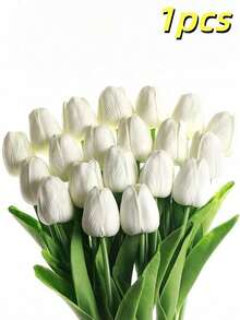 1/5/10/20pcs Lifelike Gradient Pink Artificial Tulips, Suitable For Home Decor, Valentine's Day Gift, Hotel, Party, Wedding, Tabletop Decoration, Beautiful Scentless - White - View 7