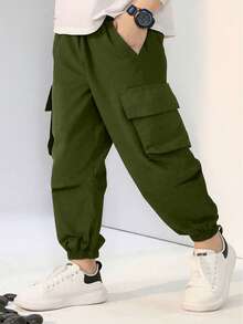 1pc Boys' Fashionable Casual Multi-Pocket Cargo Pants, Versatile For Commuting And Daily Wear - Army Green - View 3