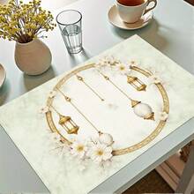 A Set Of 4-Piece Ramadan Themed Table Mats, Featuring A Simple Beige Design With A Crescent Moon And Lantern Design, Adorned With Stars, Suitable For Gatherings, Dining, And Holiday Decorations. The Size Is 30x45 Centimeters, Suitable For Home Decoration, Holiday Table Decoration, Rural Holiday Decoration, Rural Style, Washable Mats, Durable Materials, Holiday Table Decoration, And Home Entertainment. This Is The Ideal Choice For Ramadan. - Multicolor - View 9