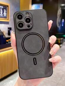 奢华哑光皮革手机壳，兼容 17 Pro Max、17 Pro、17、16、15、14、13、12 Pro Max Plus、16E、17 Air、11，支持磁吸式无线充电，带摄像头保护盖 - 深灰色 - 查看 3