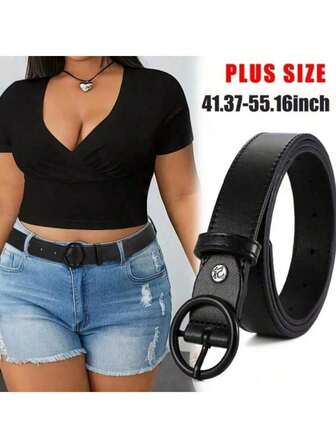 1pc Plus Size Women's Black Minimalist Buckle Belt, Versatile For Shorts, Skirts, Suitable For Daily Wear, University, Commute, And Formal Occasions