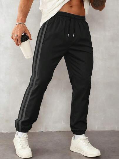 1 件男士户外运动裤，休闲宽松轻便训练长裤，适合跑步、徒步旅行、日常通勤、夏季海滩，多功能条纹及踝慢跑裤