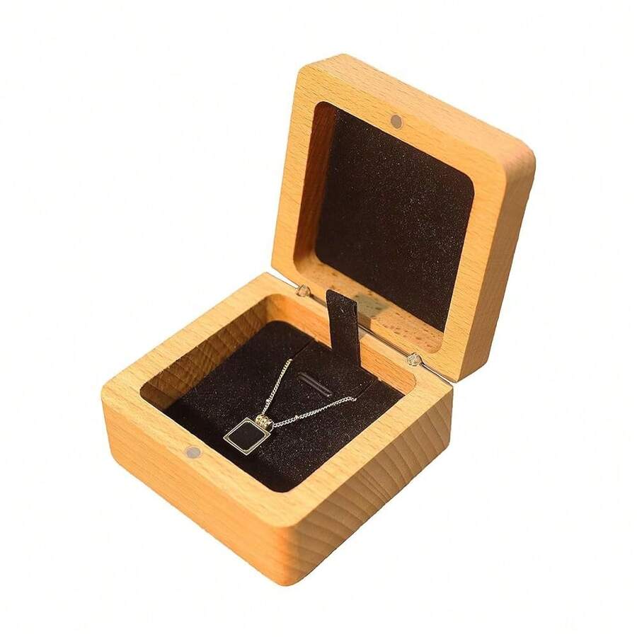 Beech Wood Square Necklace Case Holder Box Necklace Gift Box For Her Small Pendant Box Jewelry Gift Boxes For Necklaces Men Women Necklaces Gift Box ,Cajitas Para Joyeria(Black Black Velvet Lined) ﻿,Beechwood - 山毛櫸木 - 查看 1