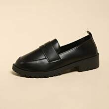 Giày lười đế dày, thoải mái, đa năng, không gây mỏi, phong cách Preppy School Office Home Casual Slip-On Loafers dành cho nữ - màu đen - Xem 5