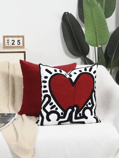 1件/2件套红色心形枕套，波西米亚风链绣装饰，卧室/客厅/沙发靠垫套，现代节日宴会户外花园情人节派对装饰枕套，45*45厘米，四季皆宜（不含枕芯）