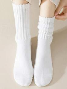 4 pares de calcetines gruesos, cálidos y cómodos para mujer, en colores surtidos (negro, blanco, gris, caqui, beige) para otoño/invierno - Multicolor - Ver 10