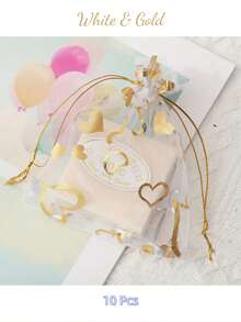 10个/30个白色和粉色爱心图案礼品袋，非常适合礼品包装和婚礼礼物（不包含袋子内的物品）。 - 彩色 - 查看 11