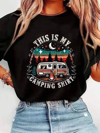 100% Cotton Funny Camper Hiking Nature Shirt This Is My Camping Shirt T-Shirt Graphic T-Shirts For Men And Women, Casual Printed Short-Sleeved Women's Tops, Women's Clothing