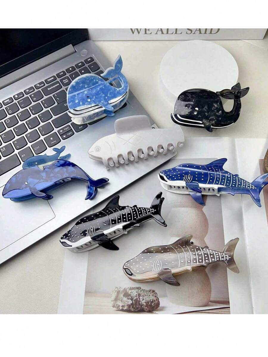 1 pièce Pince à cheveux en acrylique en forme de requin, baleine, animal marin. Cadeau de nouveauté unique, convient pour la Saint-Valentin. Accessoire pour cheveux de la série océanique. Élégantes pinces à cheveux mode pour femmes