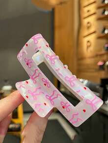 1 pieza Elegante, juguetón y lindo clip para el cabello con estampado de lazo rosa, accesorio de moda para el cabello, clip para el cabello de moda. Pinza para el cabello de mujer para el Día de San Valentín, regalo de accesorios del Día de San Valentín - Multicolor 1 - Ver 2