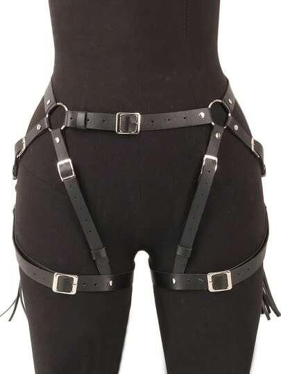 1件性感PU皮革束缚带，哥特风格，带扣腰带，包含吊袜带和大腿绑带，适合日常穿着，也可作为圣诞节、情人节、音乐节等节日送给女友的礼物。