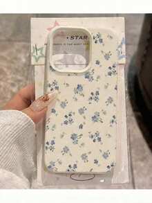 Flower 1pc TPU Material Elegant Blue Floral Full Screen Pattern Phone Case Compatible With IPhone 11/12/13/14/15/16/17 - White - View 2