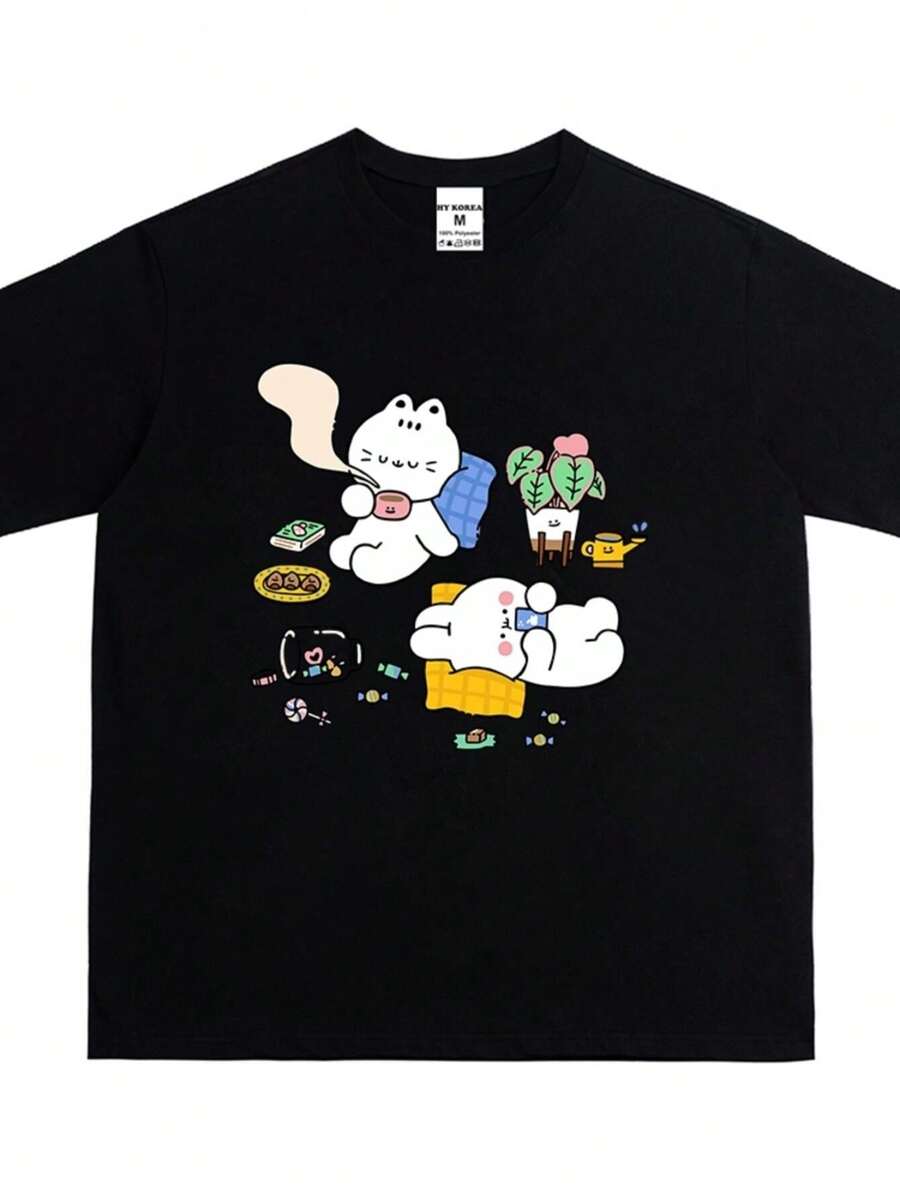 HY KORÉ Lazy Rabbit Icon 3065 Loose Form Localbrand Oversize Unisex 100% Poly Fabric for Men and Women to Wear Well - Negro - Ver 1