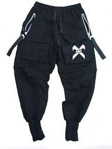 Men Street Utility Loose Waist Detachable Multipurpose Drawstring Pants, Cargo Pants, Fall - Black - View 9