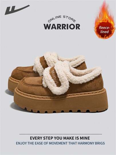  Warrior Ladies' Shoes Autumn And Winter Casual And Fashionable With Thick Soles That Increase Comfort Versatile And Retro British Style Loafers Applicable Throughout The Year Wear-Resisting All-Day Wear Thermal Lined Sneakers