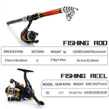 New Fishing Gear Combo, Fiberglass Telescopic Fishing Pole - Spinning Reel Fishing Carrier Bag, Freshwater And Saltwater Fishing Rod Kit For Bass Trout - Multicolor - View 6
