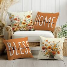 4 vỏ gối trang trí in họa tiết hoa cúc và hoa dại cổ điển "Home Sweet Home & Bless This Home", vải nhung đào, kích thước 17,7*17,7in (45*45cm), thích hợp để trang trí nhà cửa, ghế sofa, phòng ngủ, phòng khách, làm quà tặng - Nhiều màu - Xem 5