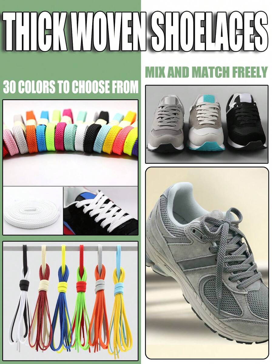 1 Pair Thick Woven Solid Color Basic Polyester (Polyester) Shoelaces, All-Season Outdoor Casual Shoes Replacement Accessories Rope - Multicolor - View 1