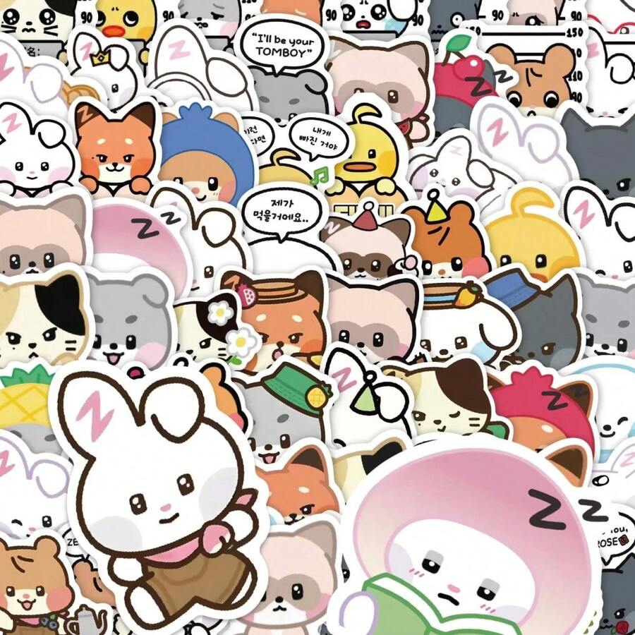 80 piezas de dibujos animados, autoadhesivos, reutilizables, de forma irregular, adecuados para álbumes de recortes, portátiles, coches, botellas de agua, teléfonos móviles - colores mixtos, compatibles con superficies de plástico, regalo perfecto - Multicolor - Ver 1