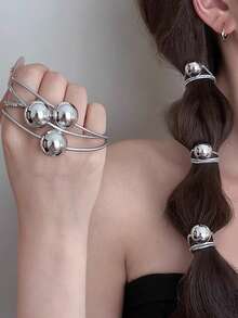 Women Rhinestone Decor Glamorous Hair Tie For Hair Decoration Party Ponytail Holders Hair Elastics Hair Rubber Bands Scrunchies Hair Rope Elastic Hair Tie Hair Accessories Head Accessories Elastic Band Beauty Home Bedroom Decor - Silver - View 9