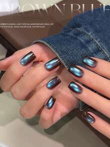 MISS SHAKA 10毫升秋冬美甲琥珀蓝棕色浅水晶玻璃珠猫眼凝胶指甲油美甲沙龙家用DIY超闪美白流行美甲用品 - 彩色 - 查看 6