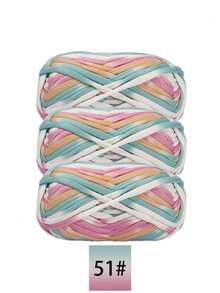 Polyester Ribbon Yarn Bundle, 300g Pack Of 3, Multi-Color Variegated Self-Striping Ombre - For DIY Crochet Slippers, Bags, Storage Baskets Crafting - Multicolor - View 13